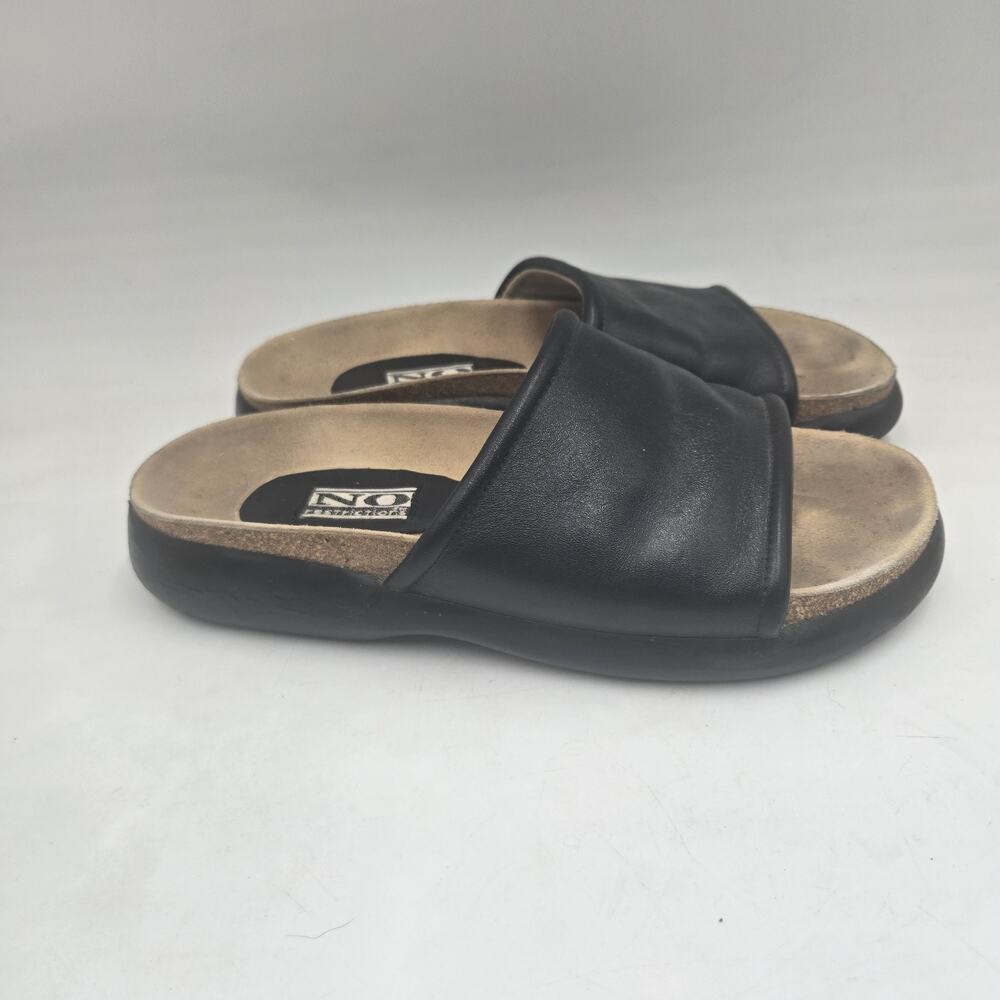 VTG 90s Y2K Women's Black Leather Slides Chunky Lug Sandals 7 M No Restrictions